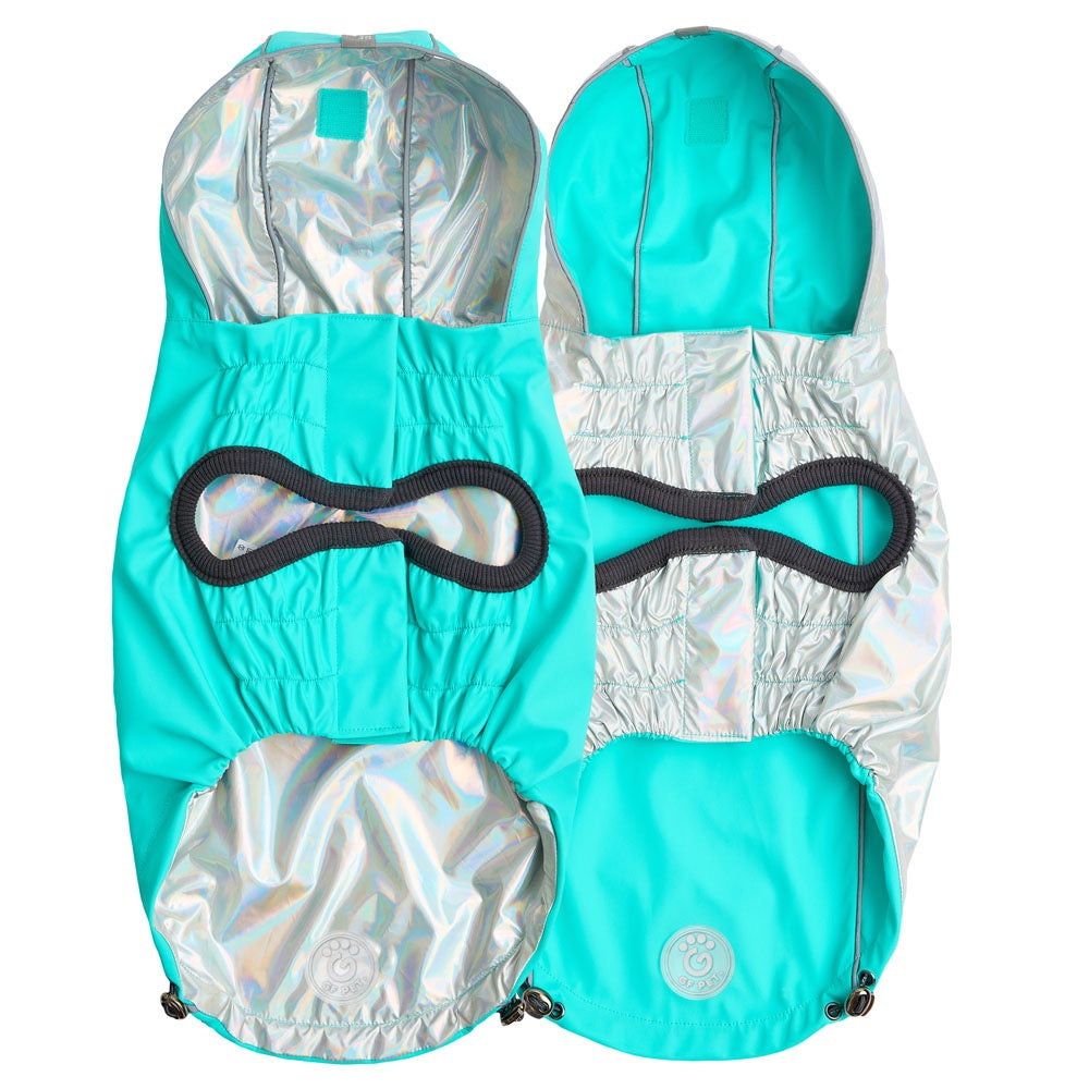 GF PET Reversible Raincoat - NEON AQUA WITH IRIDESCENT