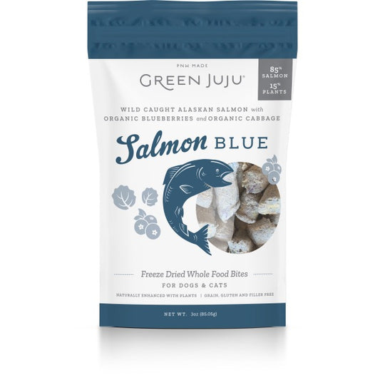 Green Juju Dog/Cat FD Whole Food Bites Salmon Blue 3 oz