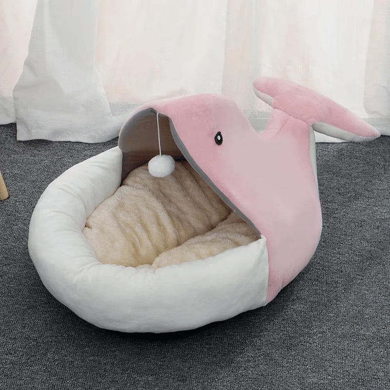 One For Pets - Cat Bed - Semi-inclosed - Pink Whale with Teaser