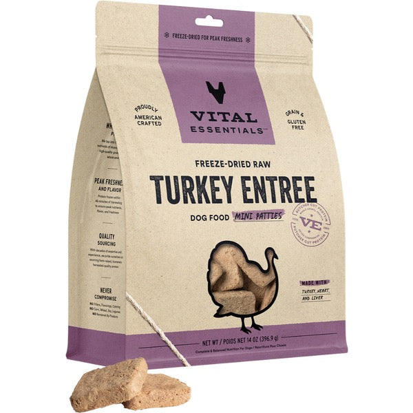 Vital essentials FD Raw Turkey Entree Mini Patties 14OZ | Dog