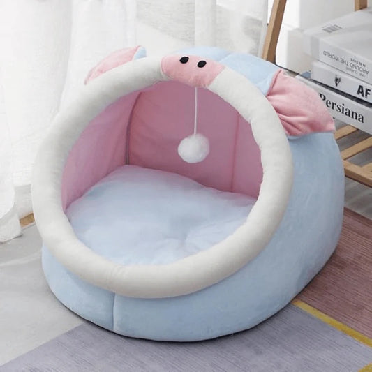 One For Pets - Cat Bed - Semi-inclosed - Blue Piggy with Teaser