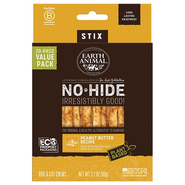 Earth Animal Dog/Cat NoHide Stix Peanut Butter 20pk