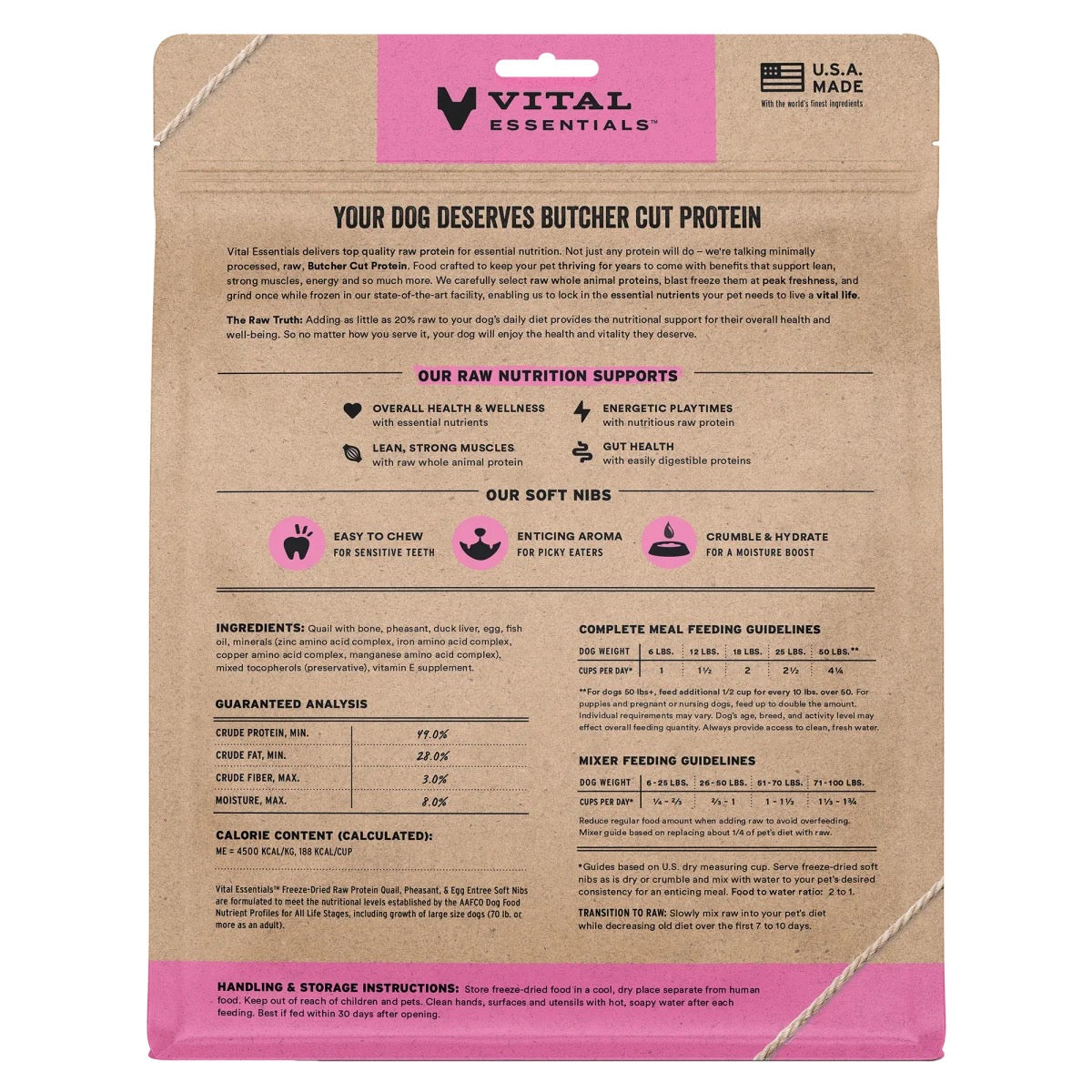 Vital Essentials Quail-Pheasant Egg Entree &Mix Dog Soft Nibs 14OZ