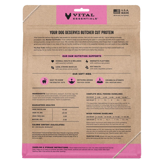 Vital Essentials Quail-Pheasant Egg Entree &Mix Dog Soft Nibs 14OZ