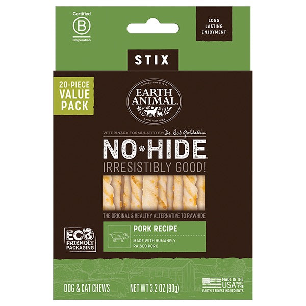 Earth Animal Dog/Cat NoHide Stix Pork 20pk