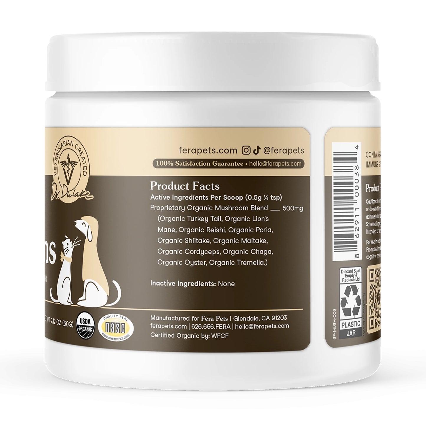 Fera Pets – Organic Mushrooms Immune Support for Dogs & Cats, Powder – 120 Servings