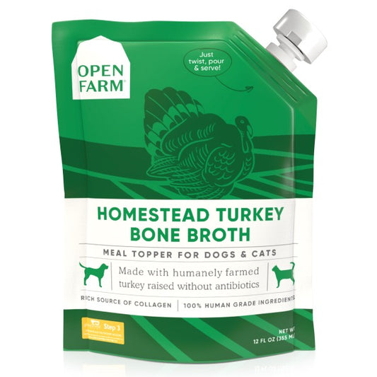Open Farm Dog/Cat Bone Broth Topper Homestead Turkey 12 oz