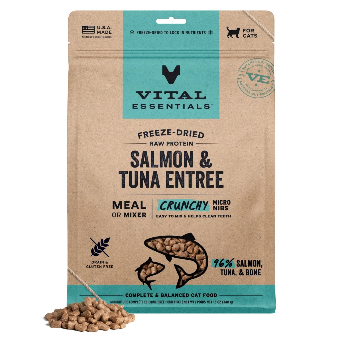 Vital Essentials Salmon & Tuna Entree Micro Nibs 12OZ | Cat