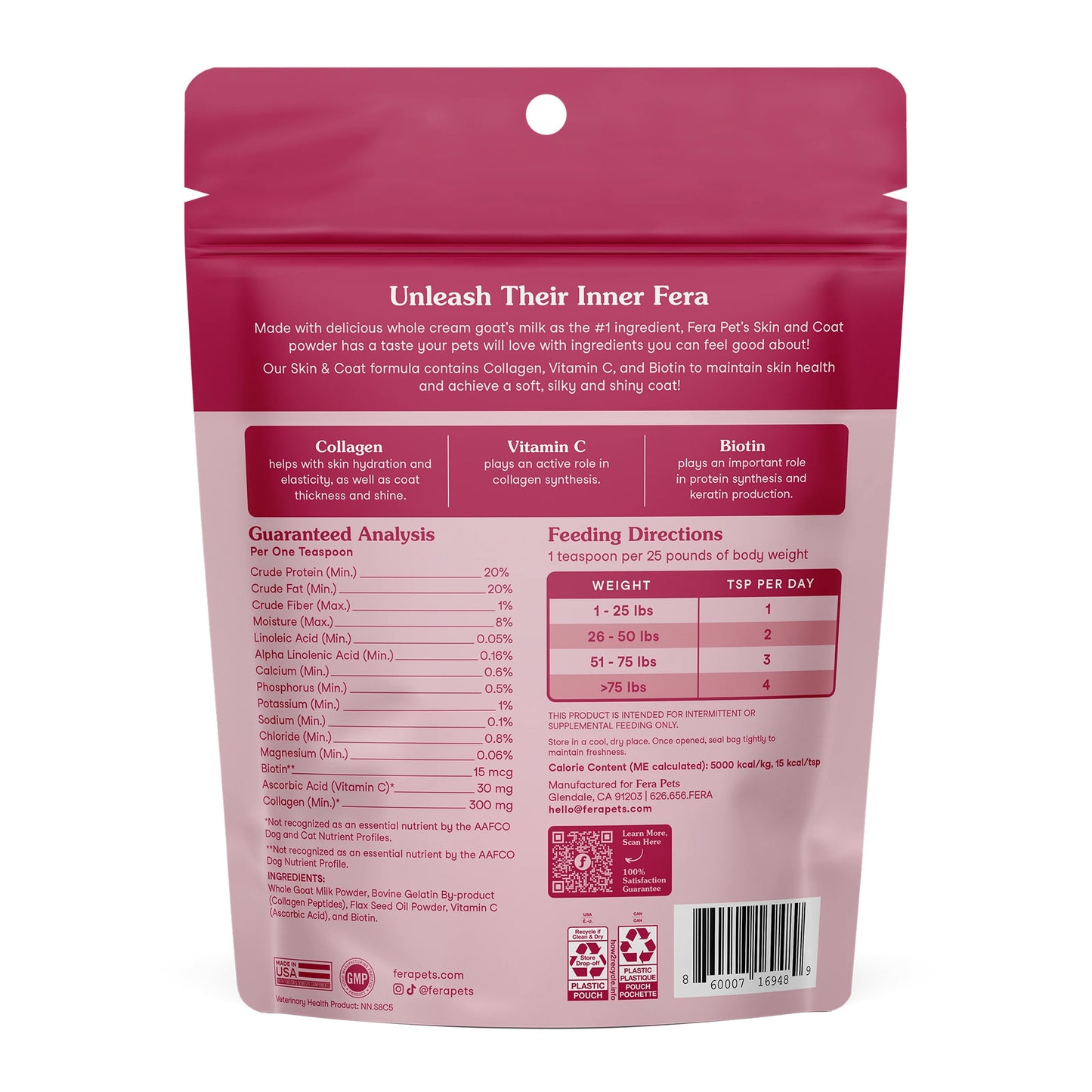 Fera Pets – Skin + Coat Goat Milk Topper - For Cats + Dogs - 180g