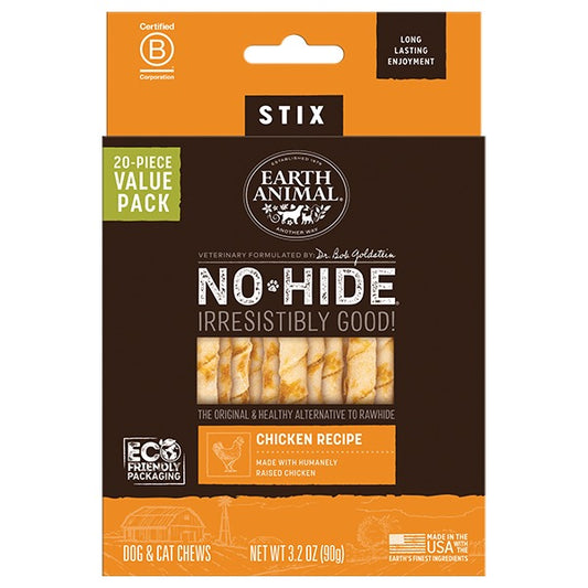 Earth Animal Dog/Cat NoHide Stix Chicken 20pk