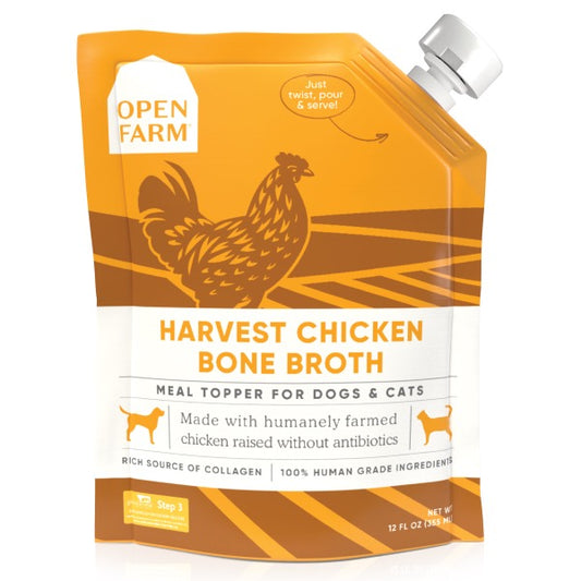 Open Farm Dog/Cat Bone Broth Topper Harvest Chicken 12 oz