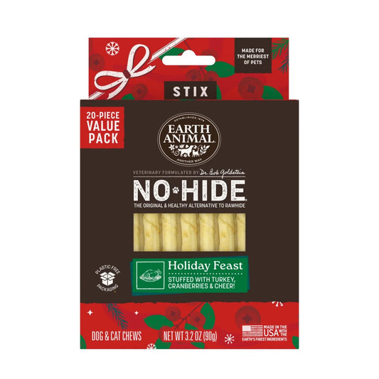 Earth Animal Dog/Cat NoHide Stix Holiday Feast 20pk