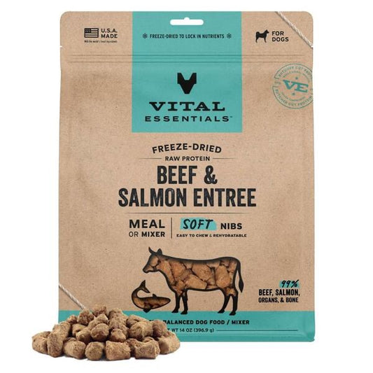 Vital essentials FD Raw Beef & Salmon Entree&Mixer Soft Nibs 14OZ | Dog