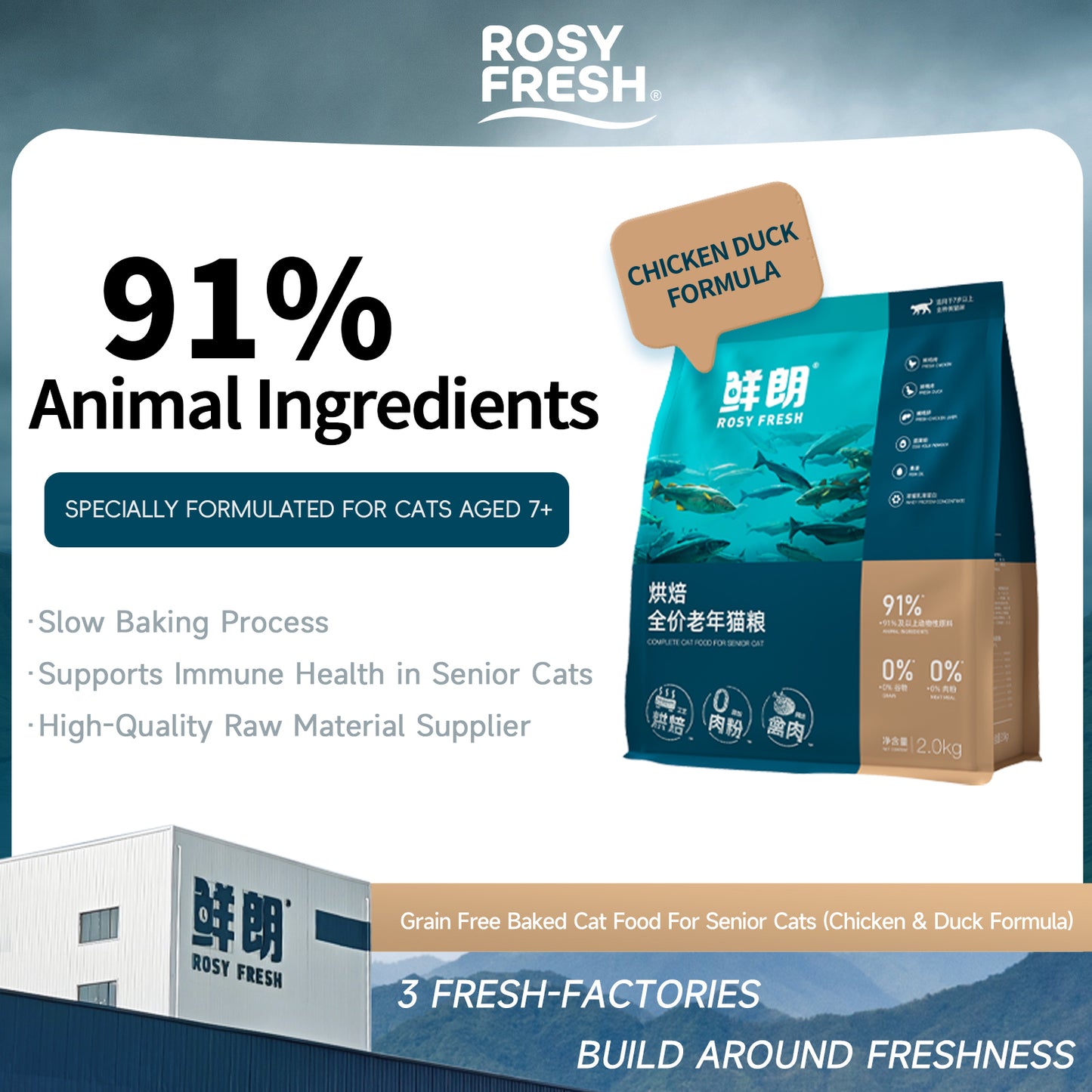 Rosy Fresh Baked Cat Dry Food Senior Chicken & Duck