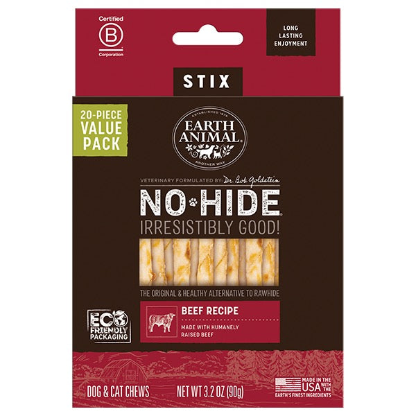 Earth Animal Dog/Cat NoHide Stix Beef 20pk